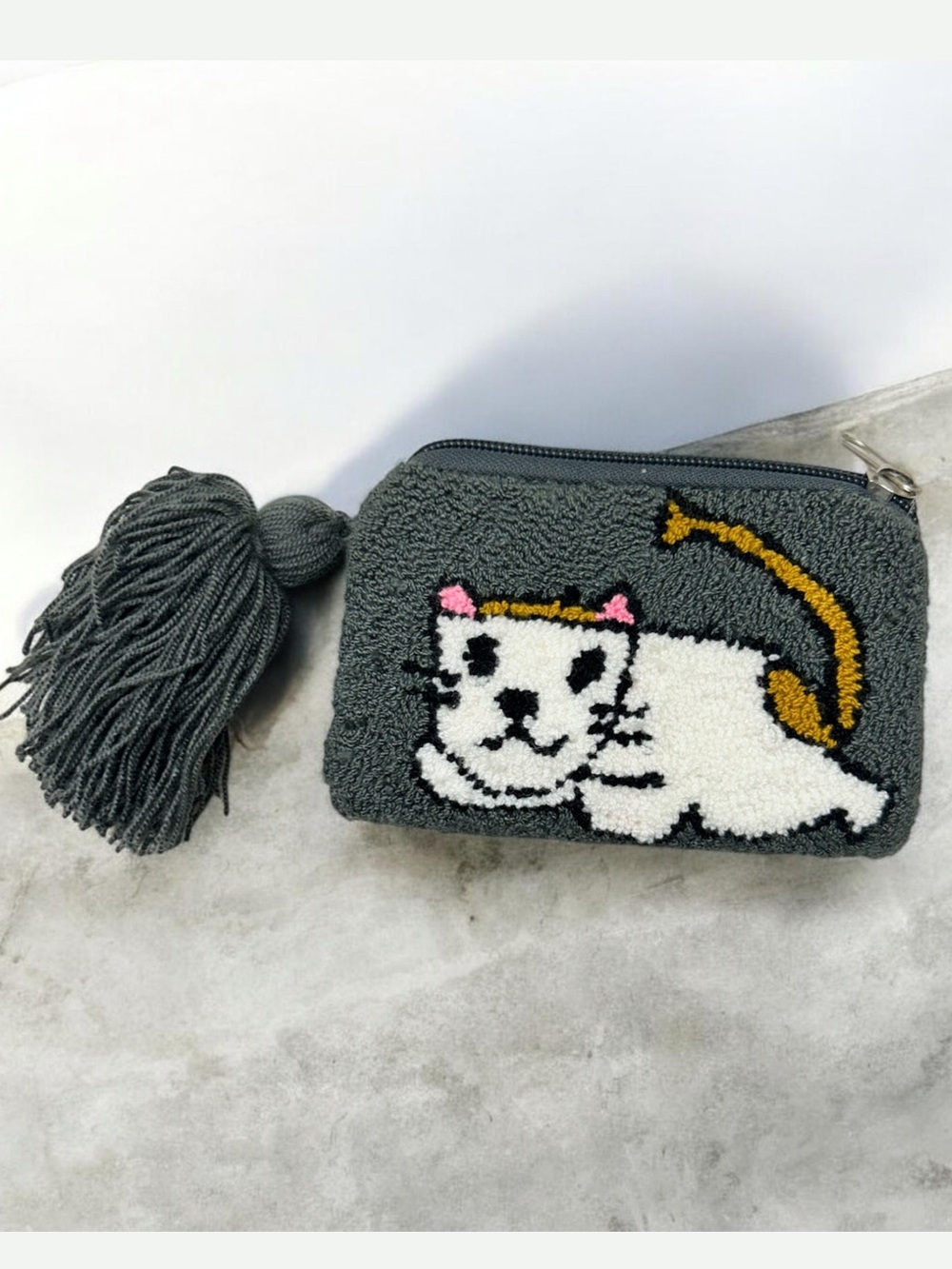 Vintage Handmade Punch Needle Embroidery Double Sided Interactive Change Pouch